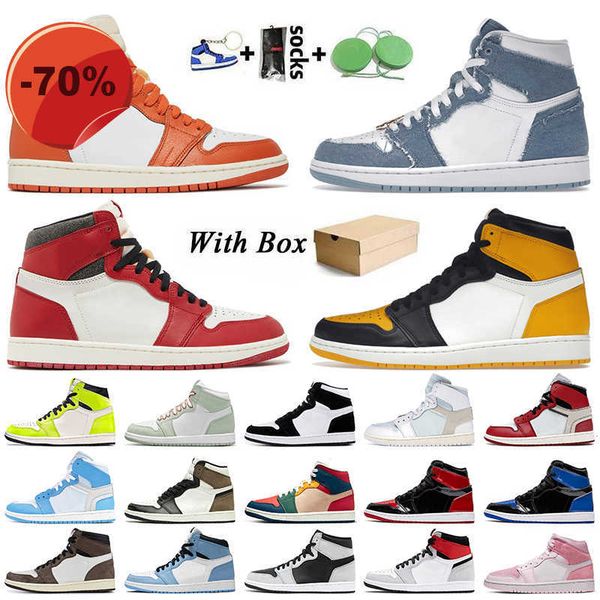 

hing shoes with box jumpman 1 basketball shoes women men starfish 1s denim lost and found taxi yellow toe patent bred trainers dark mocha ho, Black