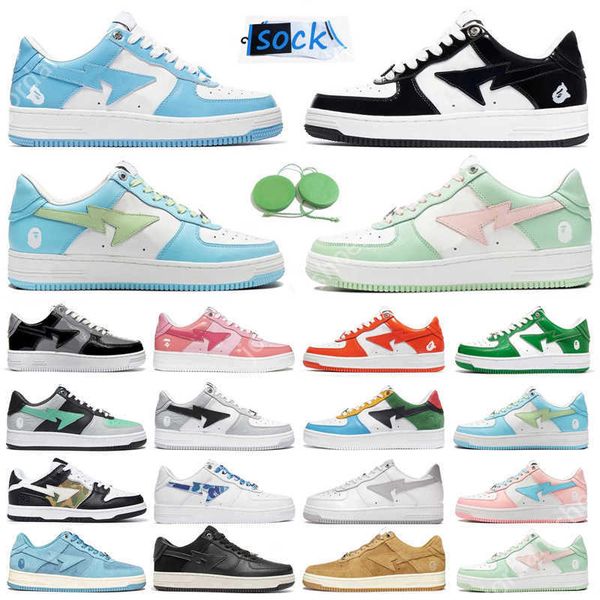 

2022 bapestas baped ape men running shoes bapesta sneaker patent blue orange green black white pastel beige tokyo mens trainers sports0