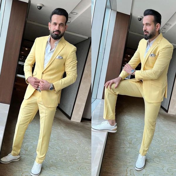 

bright yellow men tuxedos 2 pieces plus size custom made handsome wedding suits for business formal wear, Black;gray