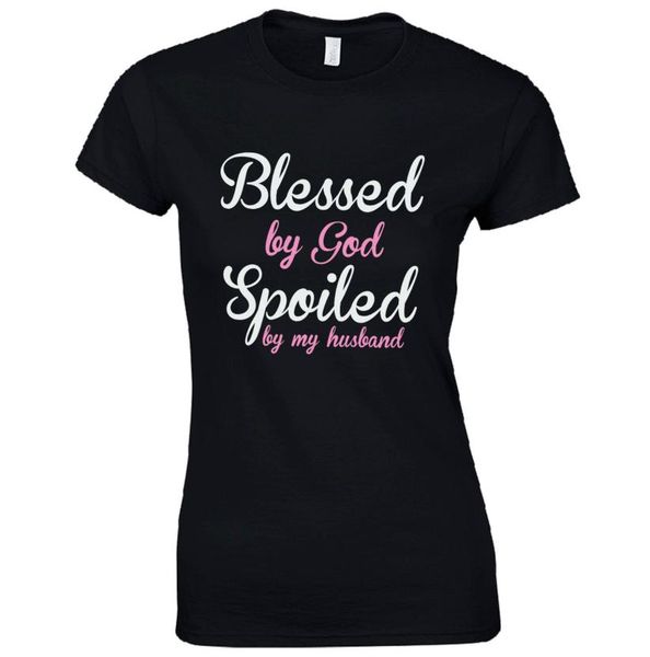 

fashionblessed by god spoiled by my husband ladies fitted tshirt funny wife joke 264045, White