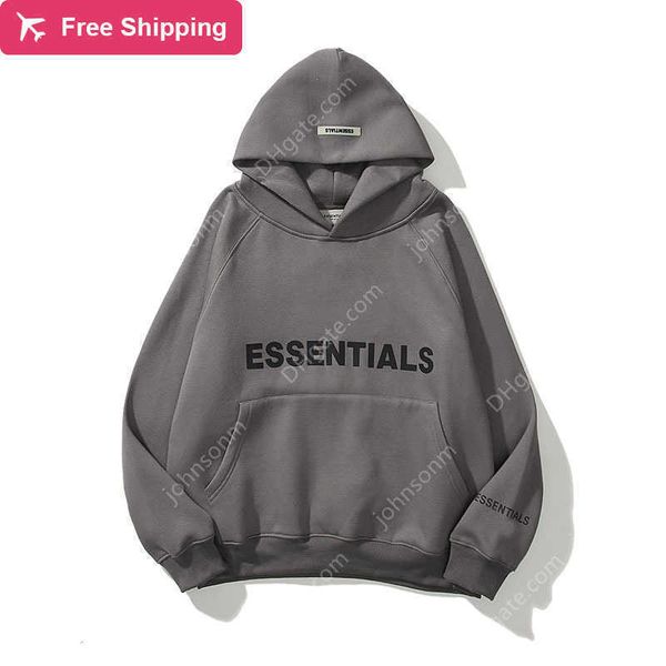 

2023 essentials 100% 1 1 hip hop autumn winter plush sweater and trousers men's hoodie set printed rubber letters, Black