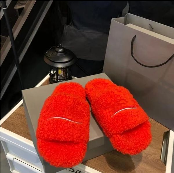 

designer luxury womens slippers ladies winter wool slides fur fluffy furry warm letters sandals comfortable fuzzy girl flip flop slipper dhl, Black