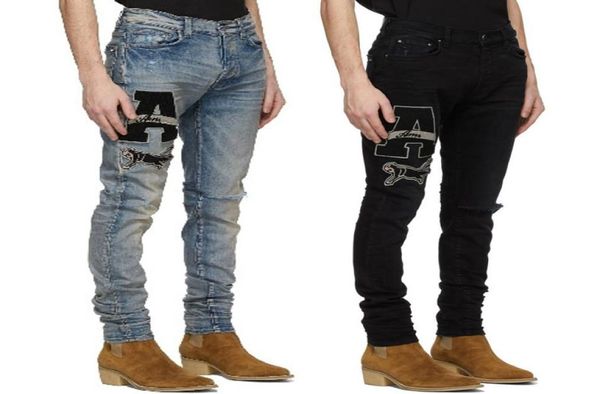 

jeans biker fit man distressed slimfit whisker fading effect paint wash men039s denim trousers1220478, Blue