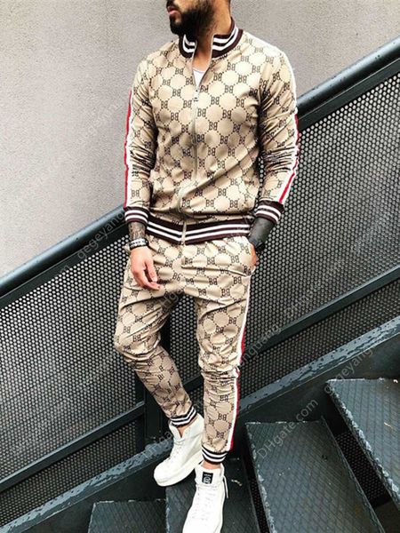 

tracksuits muscle european and american trend 3d printing fitness zipper hoodie sweat pants slim casual fashion sports suit, Gray