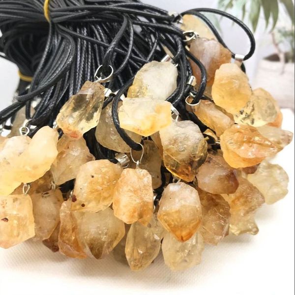 

natural stone irregular citrine pendant necklace healing yellow crystal charms necklaces for women jewelry, Silver