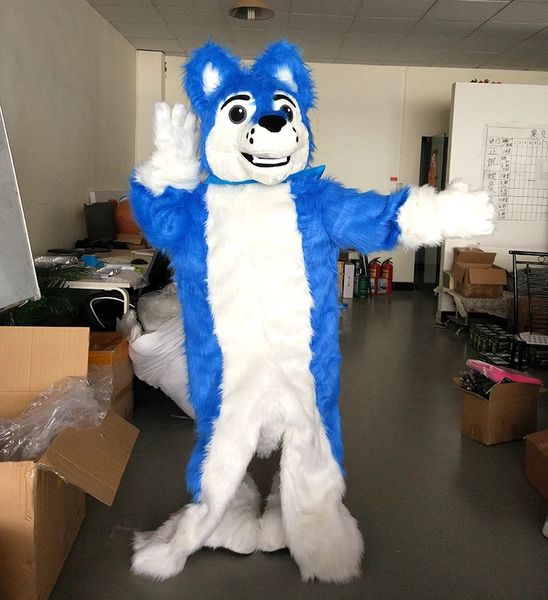 

promotion quality blue husky fursuit mascot costume cartoon suit outfit opening business parents-child campaign, Red;yellow
