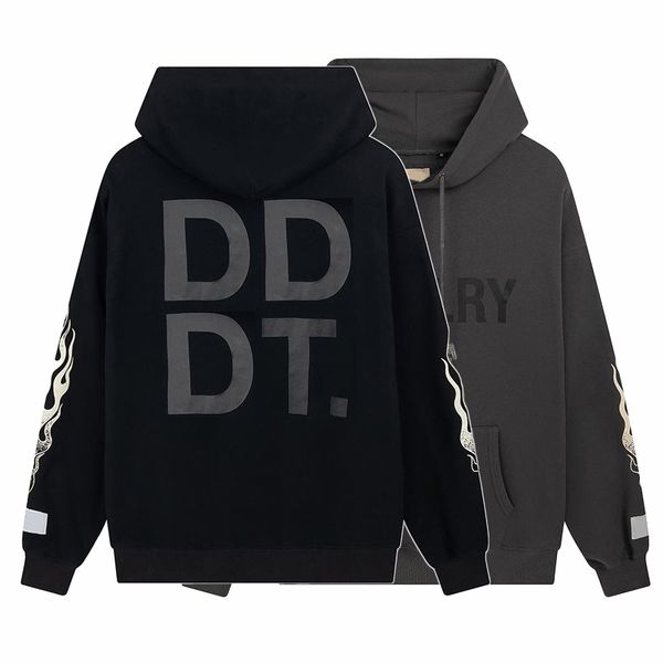 

designer hoodie flame arm letter dept print hoody loose casual fashion jumper high street hip hop streetwear men women long sleeve hooded sw, Black