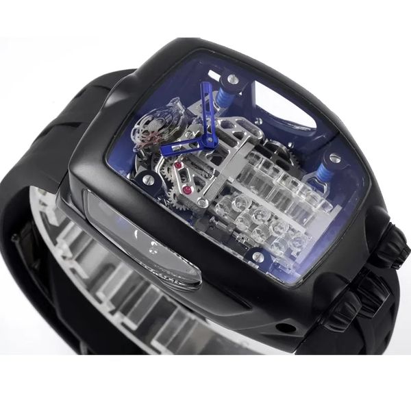

2022 new version transparent skeleton watch black case jaco& c-o mens automatic eta movement luxury sapphire glass watches rubber strap, Slivery;brown
