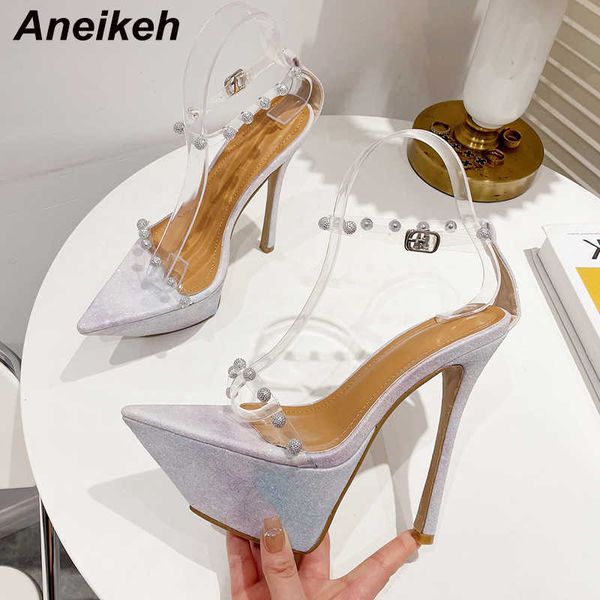 

dress shoes slippers aneikeh sequins platform sandals 2023 summer water diamond cross decoration transparent pointed high heel women's, Black