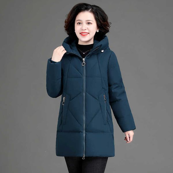 

2022 new women's down cotton jacket thickened winter mother's hooded coat, Black