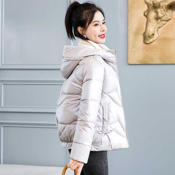 

light down cotton padded jacket for women short middle aged foreign style small hooded winter clothes versatile, Black