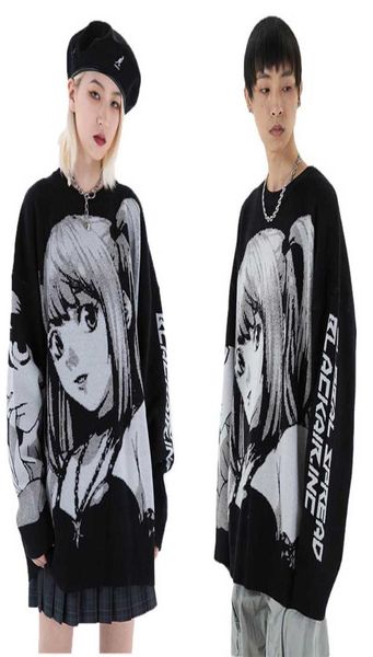 

sweaters cartoon anime mens pullovers autumn harajuku girls womens sweater hiphop oversize fashion boys warm clothes f3353889, White;black