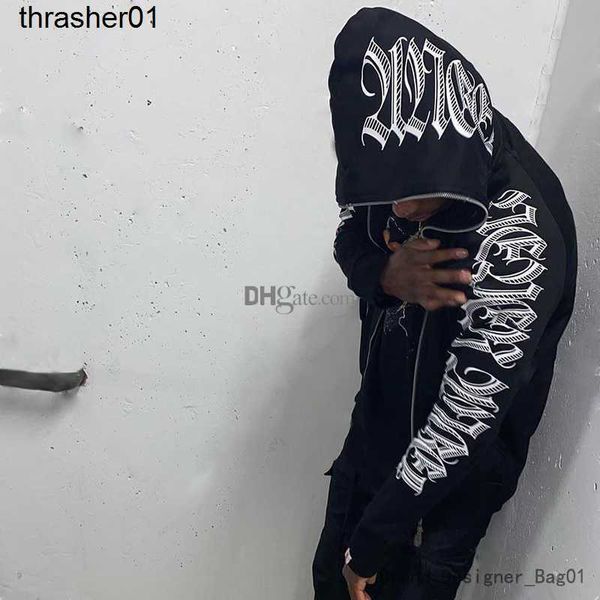 

new men's hoodies designer sweatshirts punk letter print hoddie y2k zip hoodie women fashion brand streetwear loose hooded jackets, Black