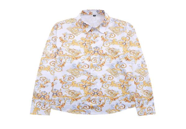 

new luxury gold blue casual shirts men fashion slim fit long sleeve red chemise homme social print silk shirt mens club prom dress9911601, White;black