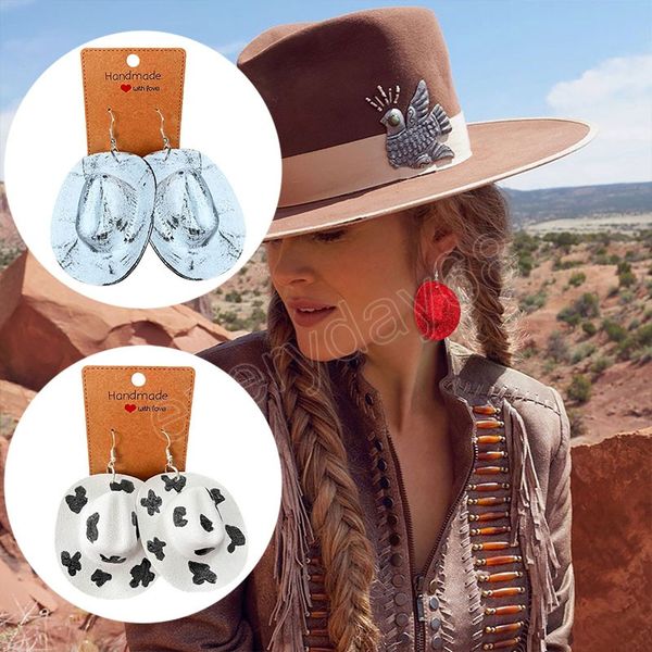 

vintage cowboy hat shape dangle hook earrings big pendant resin earring for women girls fashion jewelry party gifts, Silver