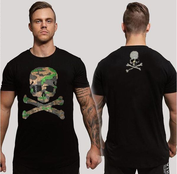 

handsome designer rhinestone t shirt casual fashion slim fit summer streetwear, White;black