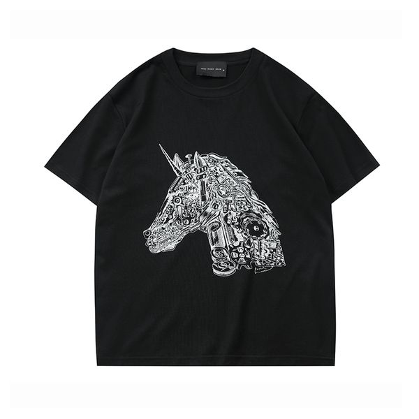 

22fw usa retro horse tee t shirt high street summer vintage men women robots skateboard casual streetwear cotton tshirt, Black;brown