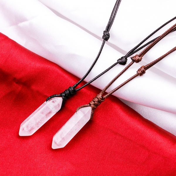 

natural hexagonal column white crystal hand woven adjustable necklaces fashion jewelry for women for men, Silver