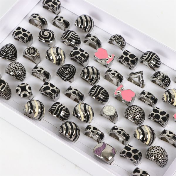 

20pcs/lot fashion elegant bohemian stainless steel enamel ring various styles silver gold plated jewelry for women men wedding gift wholesal, Golden;silver