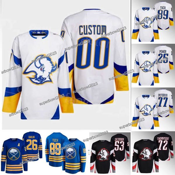 

buffalo 53 jeff skinner sabres reverse retro jersey 89 alex tuch victor olofsson kyle okposo rasmus dahlin owen power tage thompson riley, Black;red