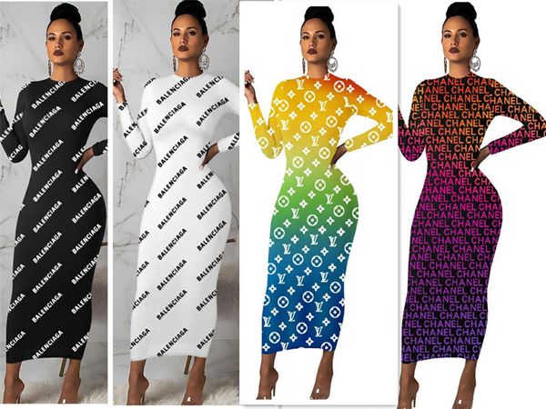 

2023 brand designer women letter dresses winter spring casual clothes crew neck dress fashion long sleeve clothing 9078, Black;gray