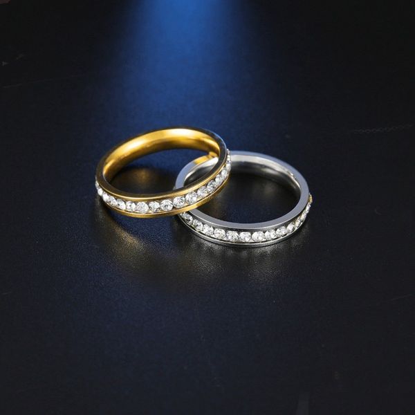 

single row crystal ring band women's stainless steel rings wedding engagement gift fashion fine jewelry will and sandy, Silver