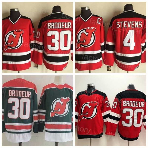 

throwback new jersey retro devils hockey 4 scott stevens jersey 30 martin brodeur vintage team color red white green all stitched for sport&, Black;red