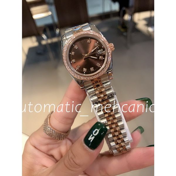 

christmas womens dress watch diamond bezel datejust 31mm asia automatic movement jubilee stainless steel super quality sapphire glass premiu, Slivery;brown