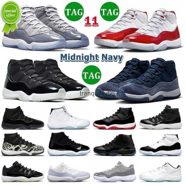 

puff og 11 retro basketball shoes men 11s cherry cool grey midnight navy jubilee 25th anniversary legend blue concord bred low 72- mens wo, Black