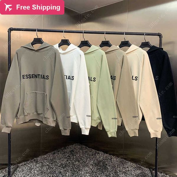 

2023 essentials hoodies men sweatshirts reflective letter printing fleece oversized hoodie hip hop essentials pullover, Black