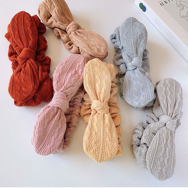 

wholesale bowknot hair bands for women girls fashion knitted face washing headbands colorful hair tie band, Black;brown