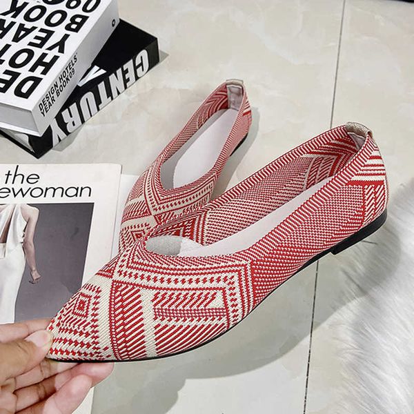 

dress shoes fashion striped women's ballet flats ethnic pointed toe slip-on casual woman plus size 42 breathable knit flat 221213, Black