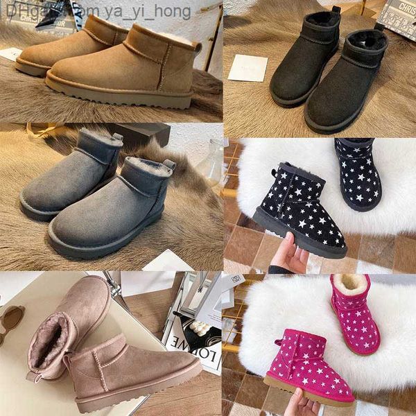 

2022 australia australian kids boot winter buttons snow boots fur furry classic short bailey warm bow tall triplet baby toddlers wgg shoes y, Black;grey