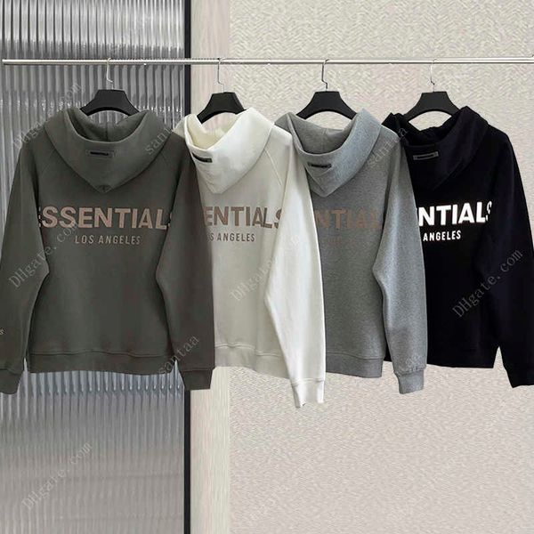 

men's oversized essentials zipper hoodie back reflective letter print cotton sweatshirts hip hop street loose hoodies, Black