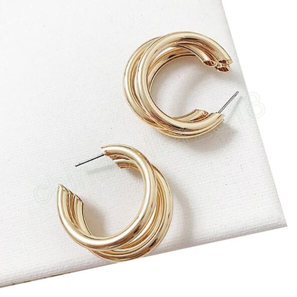 

gold and silver color round geometry metal hoop earrings for women alloy trendy three-layer earrings circle ear accessories, Golden;silver