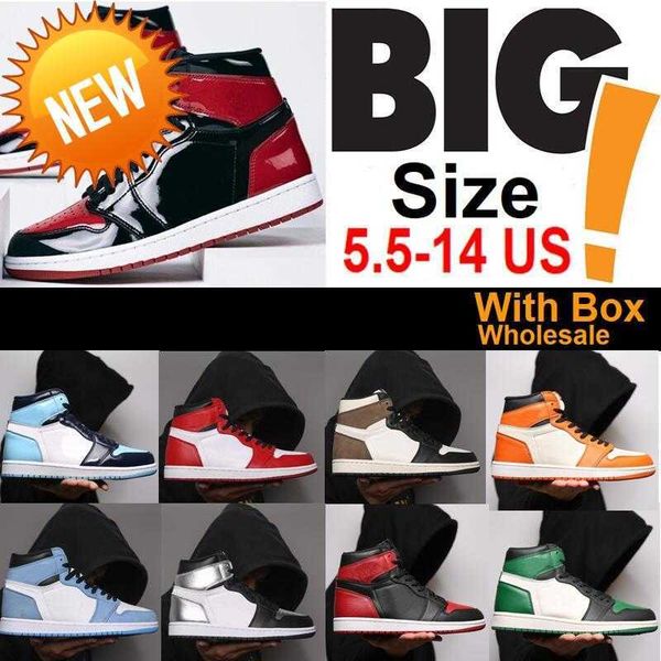 

og 2022 women men large size 36-48 big basketball shoes 1 bred patent 1s white university blue satin black toe obsidian banned dark mocha