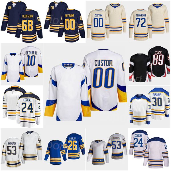 

2023 reverse retro hockey 89 alex tuch jerseys heritage classic 72 tage thompson 26 rasmus dahlin 53 jeff skinner 21 kyle okposo 24 dylan co, Black;red