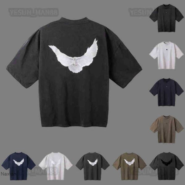 

designer kanyes classic wests t shirt party joint peace dove printed washing water short sleeves high street mens and yzys naxian men tshirt, White;black