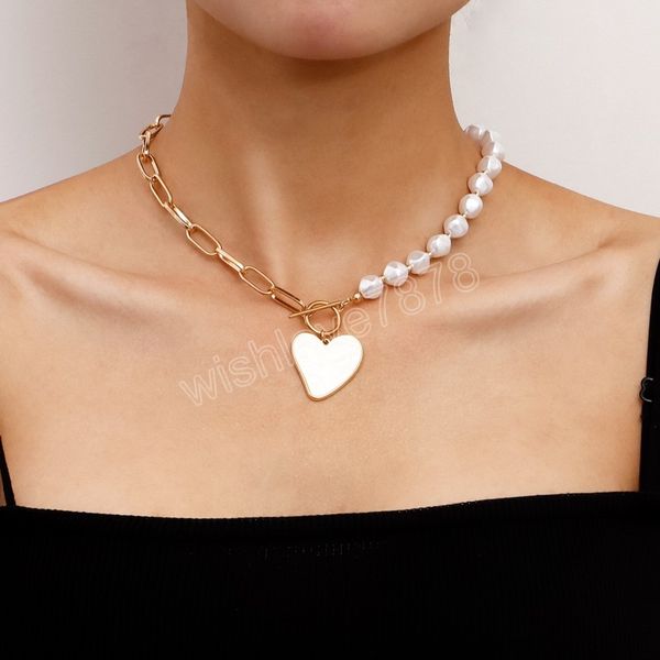 

handmade simulated pearl beads heart pendant necklace gold color chain choker party wedding jewelry accessary, Silver