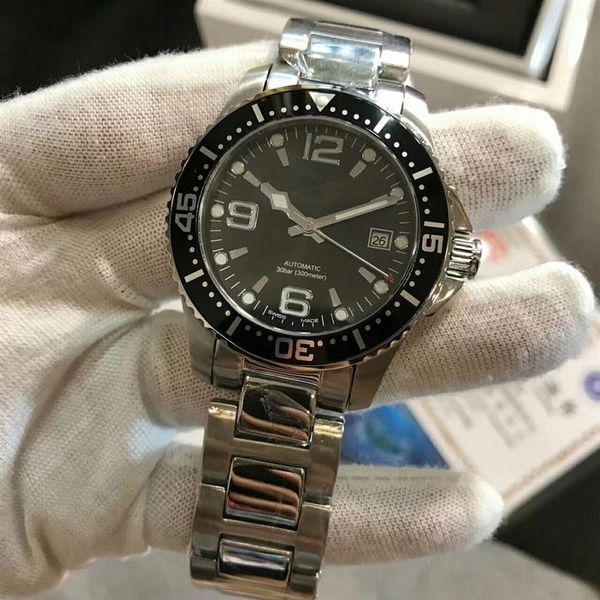 

luxury men watch stainless steel strap luminous black dial hydroconquest automatic diver mens watch - l3 642 4 56 6 automatic wris311v, Slivery;brown