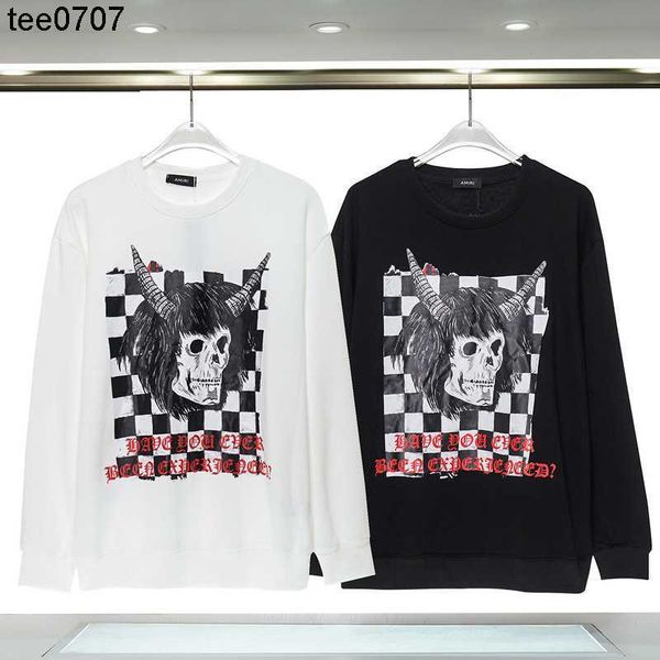 

designer spring loose high street fashion american street plaid skull print men's and women's round neck sweater size xl, Black