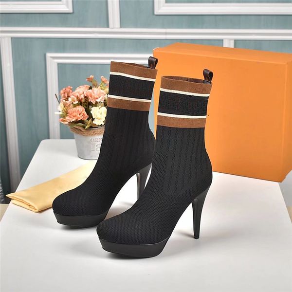 

luxury designer ankle sock boots mesh accent stretch fabric silhouette high heels women desert classic winter ladies martin sneakers with or, Black