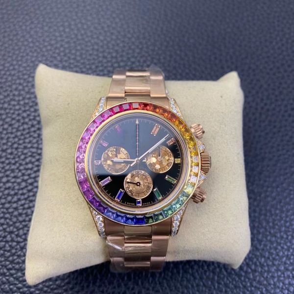 

bl 116598 luxury watch dayt rainbow circle colorful diamond 7750 mechanical movement 904l steel 40mm 72-hour kinetic energy storage, Slivery;brown