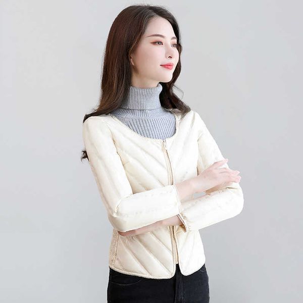 

women's down jacket in winter low collar bottoming slim inner liner light and thin large collarless, Black