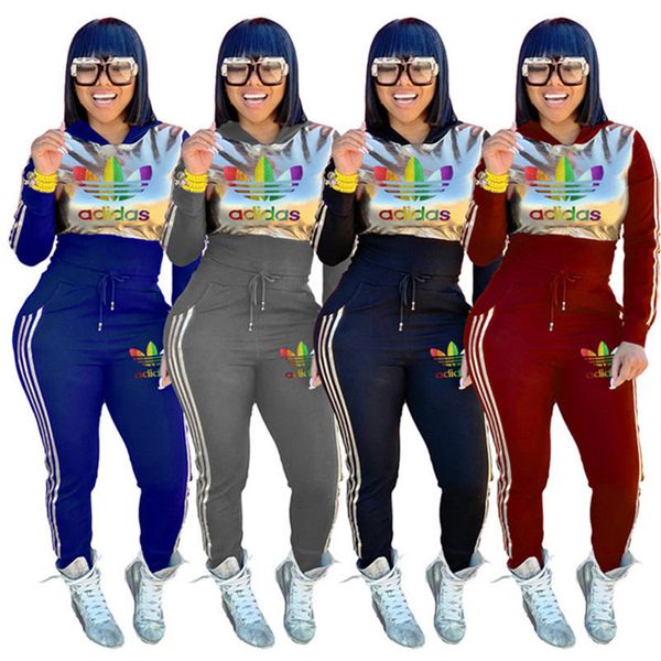 

2023 brand women letter tracksuits winter spring fashion two piece sets pullover hoodies pants hooded long sleeve outfits 4215, Gray