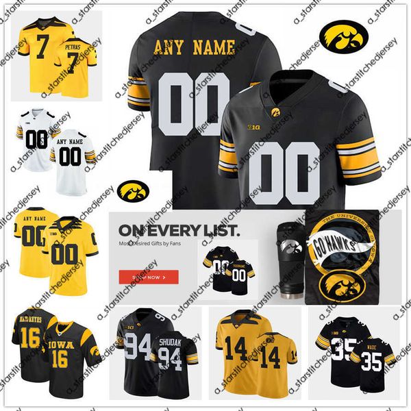 

american college football wear 2022 ncaa custom iowa hawkeyes football jersey 76 tyler elsbury 4 leshon williams 95 logan jones 5 jestin jac, Black