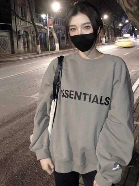 

fashion designer essentials hoodies original factory inspected double thread american high street round neck plush men's women's s, Black