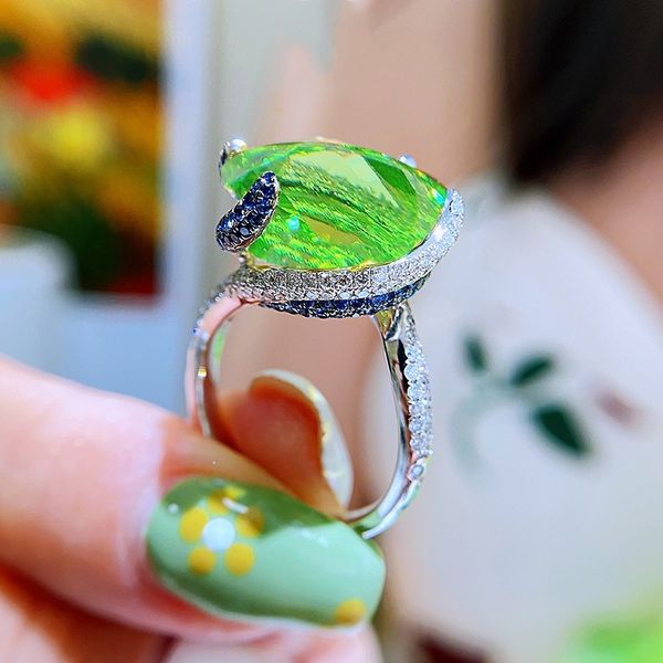 

new luxury oversized fat square green zircon jewelry ring for women wedding engagement valentine's day anniversary noble gift, Slivery;golden
