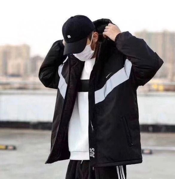 

men women designer hoodeds down jackets black and gray color 3m reflective hoodeds coat winter outdoor cold-proof thickened warm casual fash