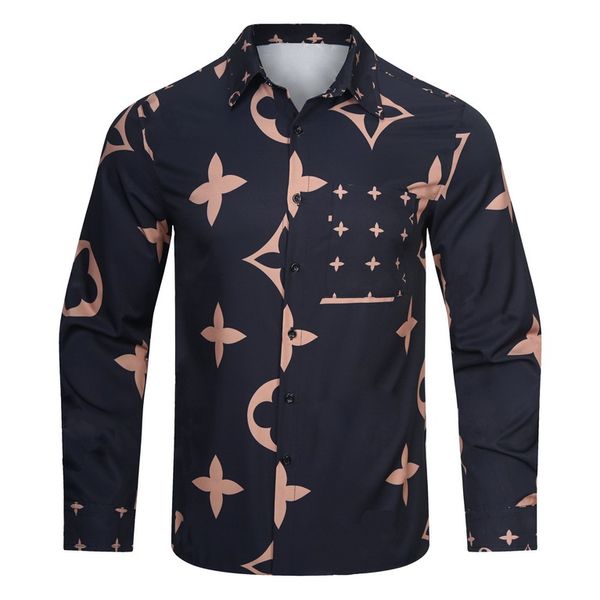 

men casual shirts fashion business dress social formal designer vintage flower letter printed long sleeve shirts, White;black